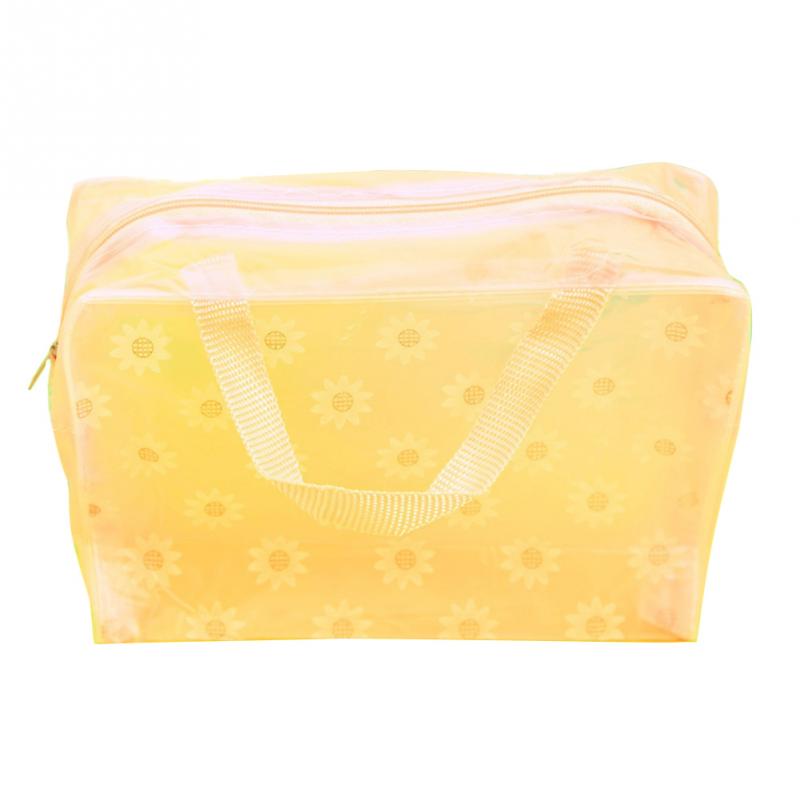 Transparante Waterdichte Make Opbergtas Bloemen Gedrukt Make-Up Tas Travel Organizer Koreaanse Badkamer Wassen Tas Grote: yellow