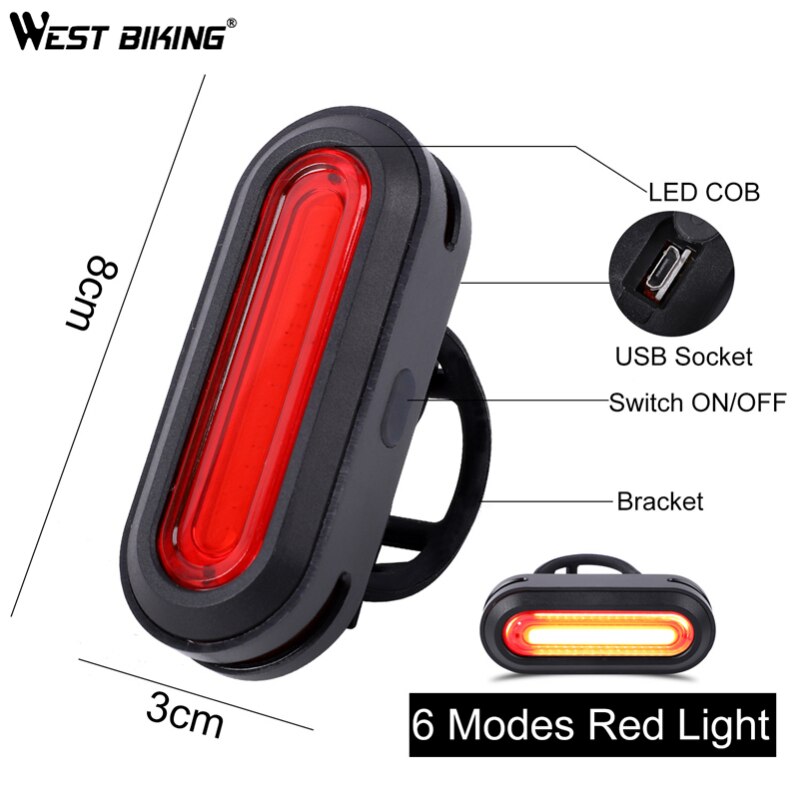 West Fietsen Fiets Achterlicht Usb Oplaadbare Led Achterlicht 6 Modus Mtb Fietsen Light Fiets Achterlicht Fiets Accessoires