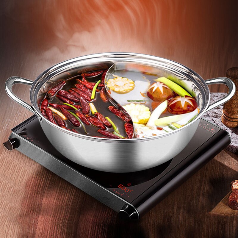 Home Kitchen Cookware Soup Cooking Pot Twin Divided Stainless Steel Pot Hotpot Induction Cooker Gas Stove Compatible Pot