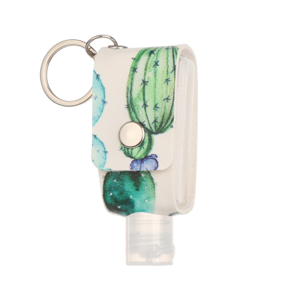 30ml Hand Sanitizer Bottle Portable Keychain Holder Travel Reusable Bottle Hand washing gel Sub-bottling with Keychain Carrier: Cactus