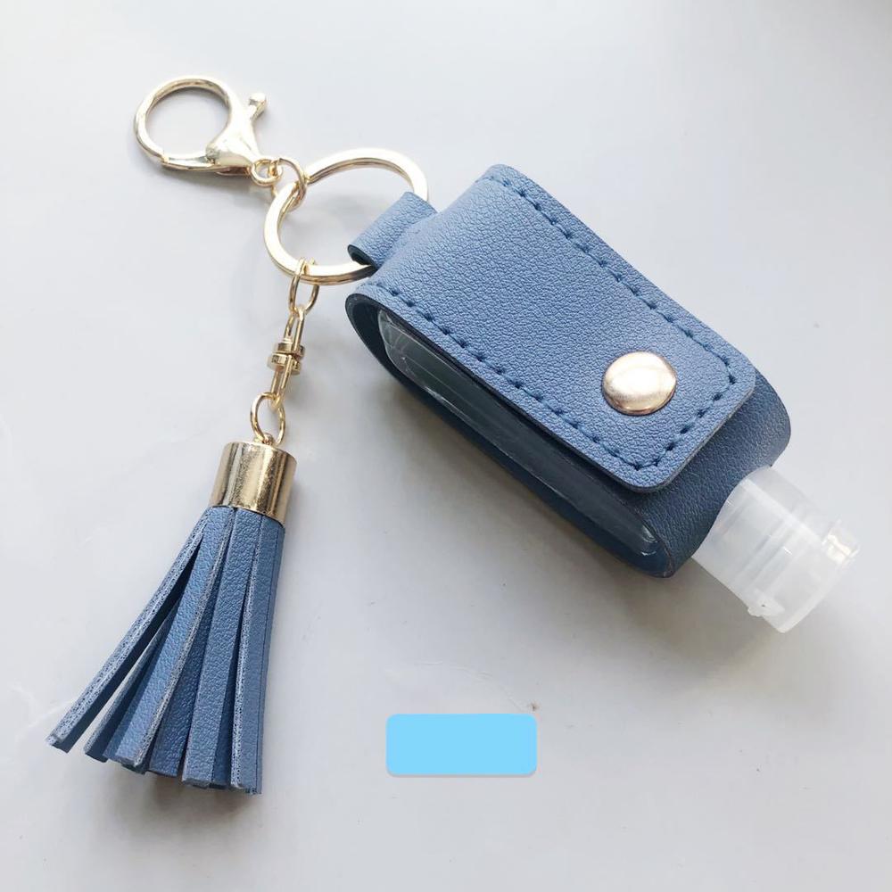 30ml Empty Refillable Bottle Leak Proof Plastic Travel Bottle Portable Squeeze Bottle With Tassel Leather Keychain Holder: sky blue