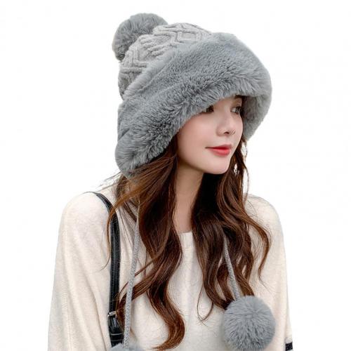 Lady Simple Cute Knitting Cap Female Women Cap Three Plush Balls for Dating: Grey