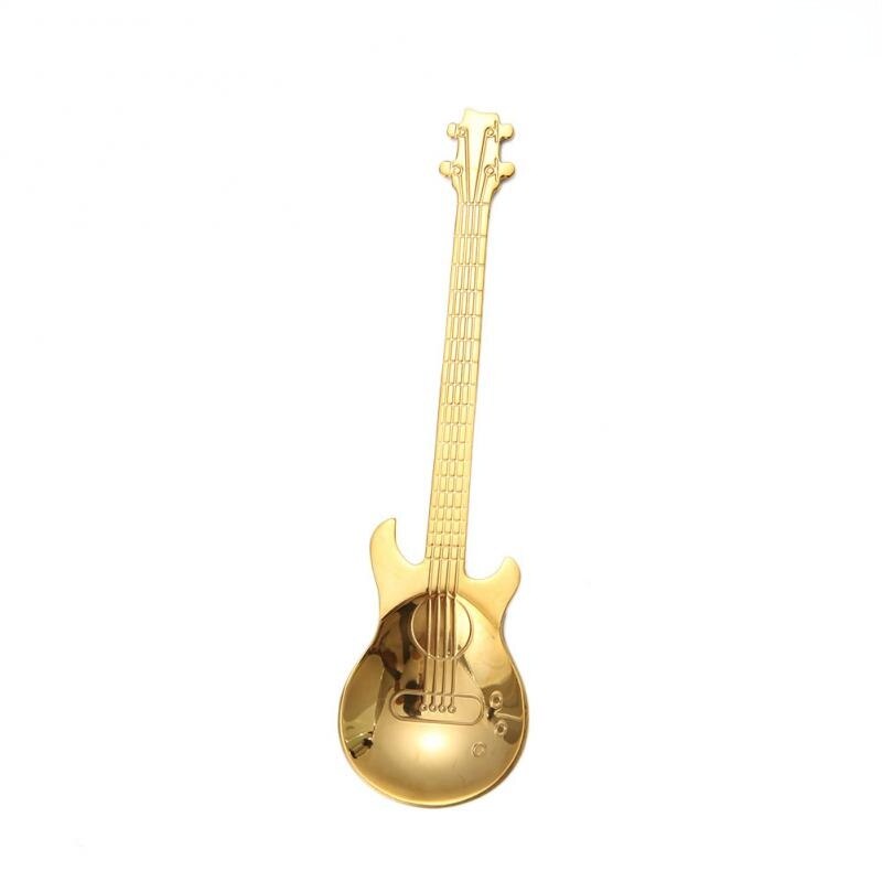 1pcs Stainless Steel Guitar Shaped Coffee Spoon Teaspoon Musical Coffee Spoons Teaspoons Mixing Spoons Kitchen Dining Bar Tools: Gold