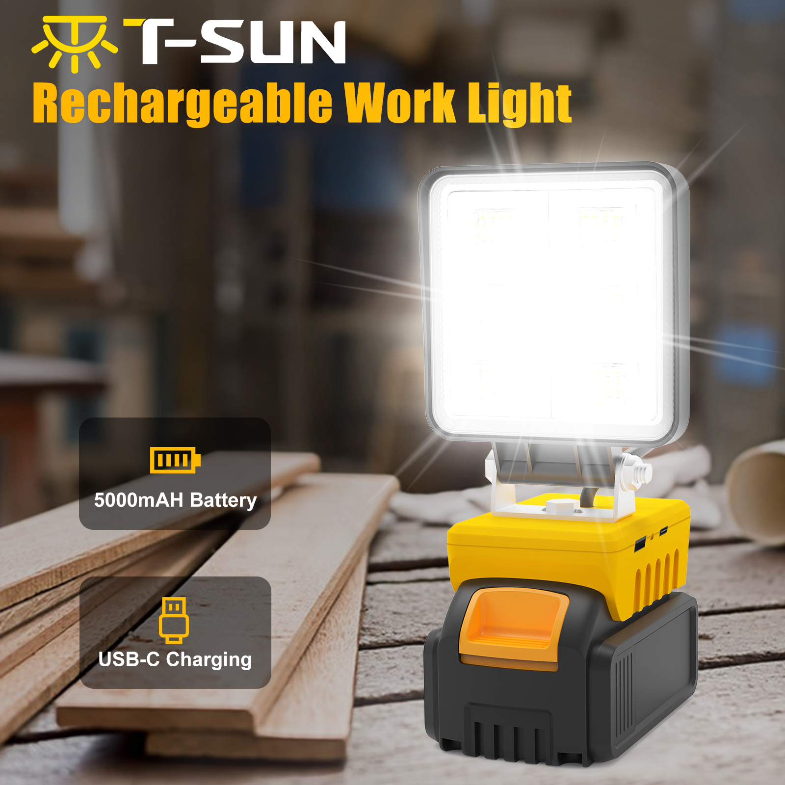 Portátil 48w 5200lm led luz de trabalho sem fio luz de trabalho base ajustável recarregável led holofote para dewalt sem bateria