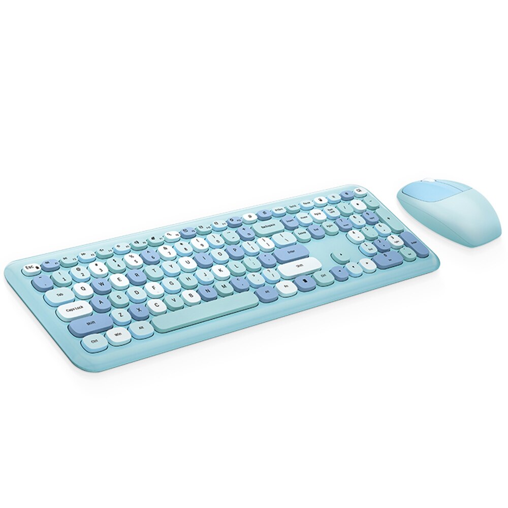 Mofii 666 2.4G Wireless Keyboard Mouse Combo Mixed Color 110 Key Keyboard Mouse Set with Round Punk Keycaps 2.4G Keyboard Mouse: Blue