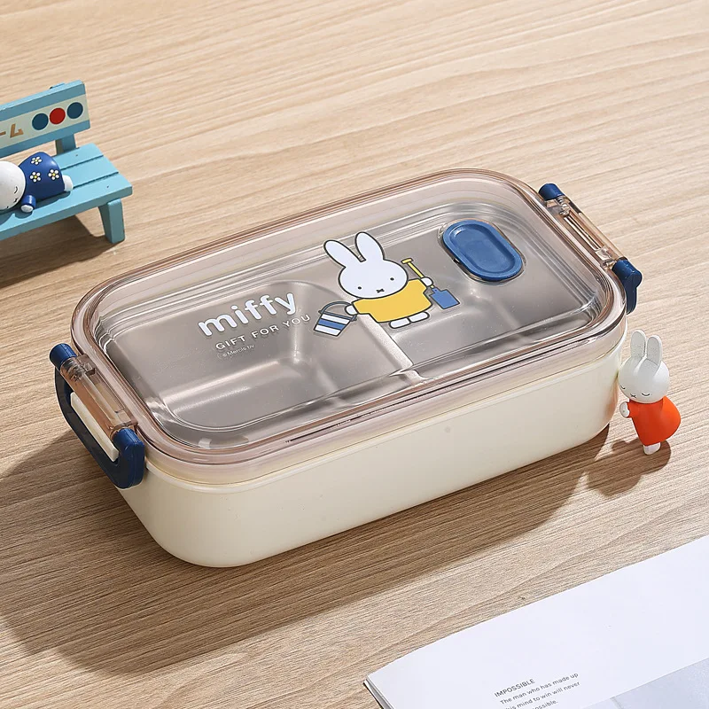 Kawaii Miffy Doppelte Edelstahl-Lunchbox mit großer Kapazität, isolierte Lunchbox für Erwachsene, tragbare Studenten-Lunchbox, Weihnachtsgeschenk: Grau