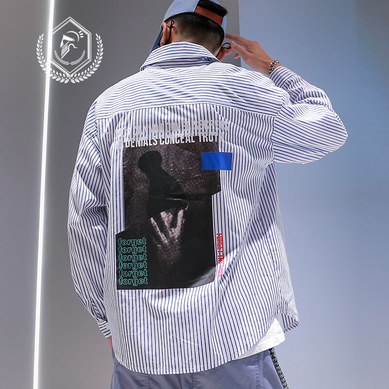 Men Loose Stripe Print Casual Hip Hop Shirts