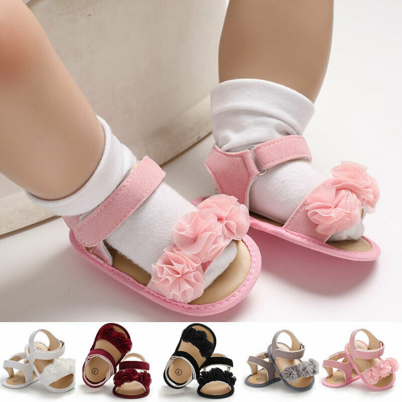Baby Girl Soft Sole Bloem Applicaties Sandalen Schoenen 0-18M