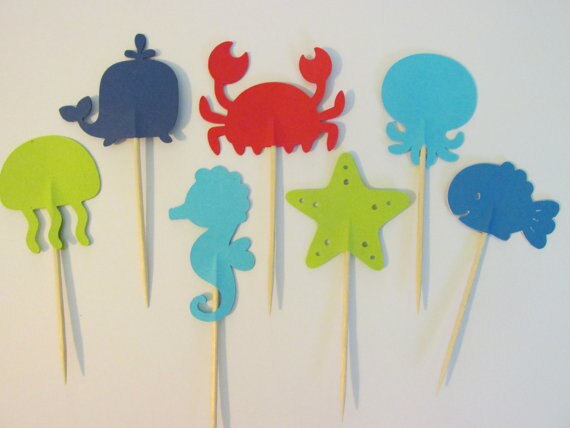 Onder zee Cupcake Toppers, nautische voorgerecht pick party bruids de verjaardag oceaan bruidstaart topper decor24pcs