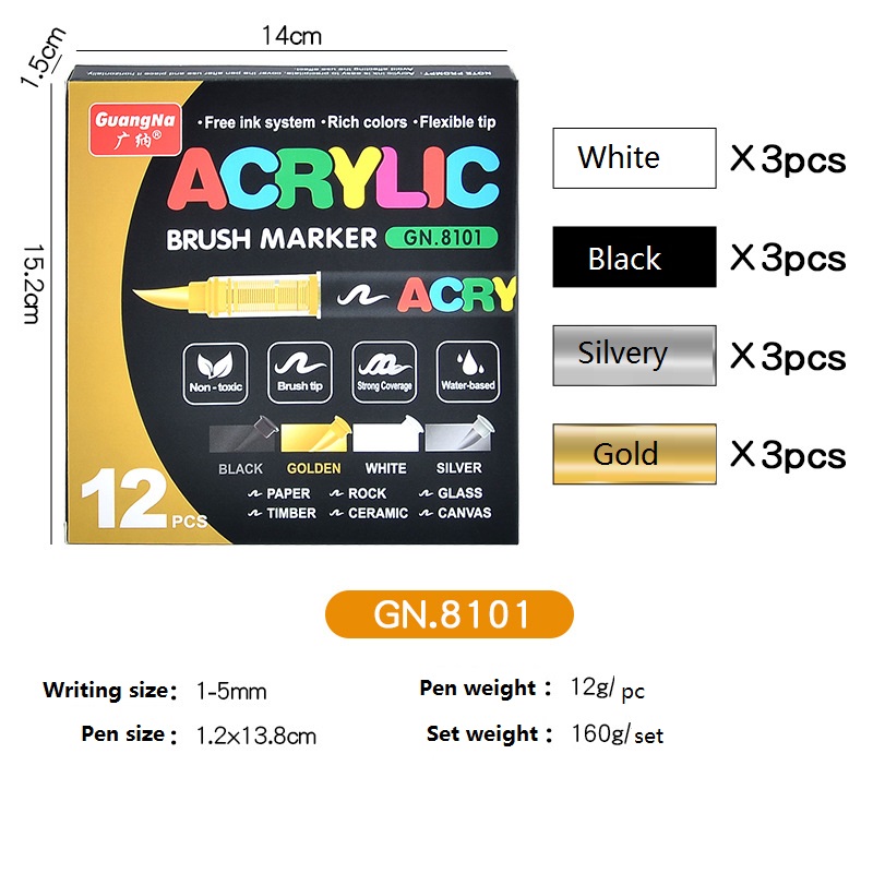 Guangna Acrylic Painting Markers Set Plumones 72/60/48/36/24/12 Colors Soft Brush Pen Marcadores Drawing Graffiti Art Supplier: Orange