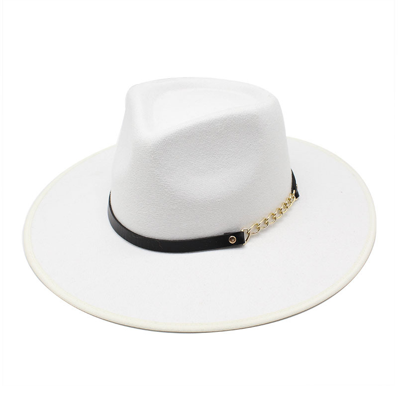 Chapeau en laine à large bord pour femme, chapeau avec chaîne de feuilles en métal, style Jazz, britannique, rétro, Fedora, à la , église, Panama, automne et hiver