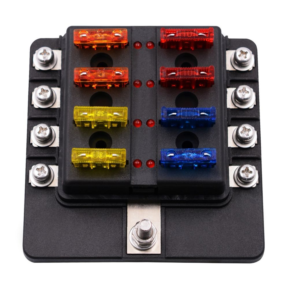8 Way Blade Fuse Box Holder with LED Light Damp-Proof Block Marine Car Boat Automotive Auto Blade Fuse