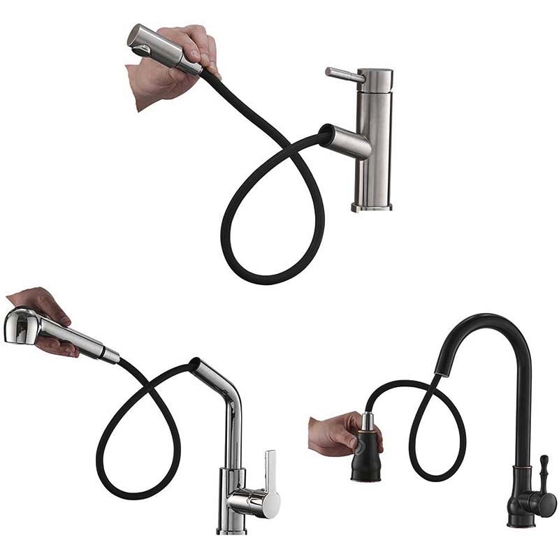 Robinet de cuisine en fil de Nylon noir/gris, tuyaux de robinet extractibles, Tube de tuyau extractible en Nylon gris, lavabo de cuisine, connexion de lavabo