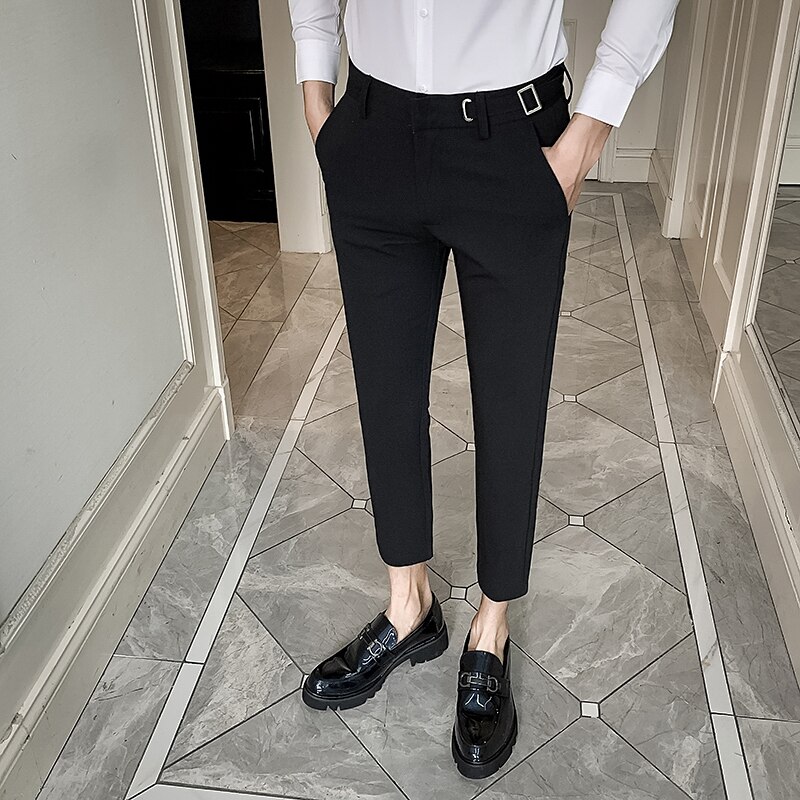 Lente Mannen Pak Broek Mode Toevallige Slim Fit Broek Mannen Streetwear Sociale Formele Broek Pantalon Kostuum: Black / 28