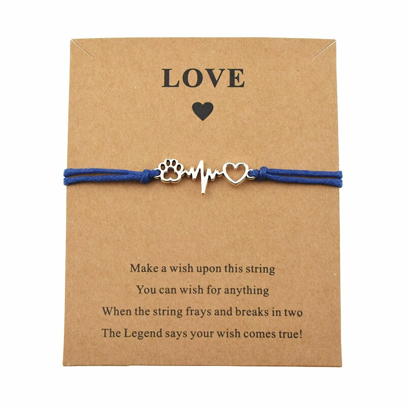 Zilver Pet Hond Pootafdrukken Charm Wish Liefde Kaart Armbanden Voor Vrouwen Meisjes Beste Vriend Honden Minnaar vriendschap Sieraden: Royal blue