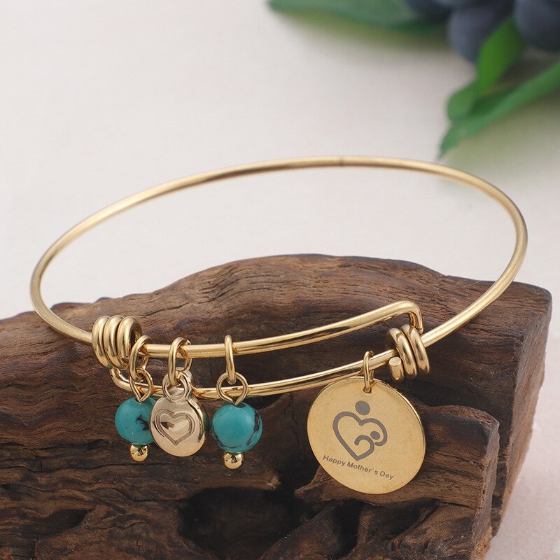 Blauwe kralen armband voor dames, 64mm roestvrijstalen hart- en letterarmbanden met bedel voor moederdag