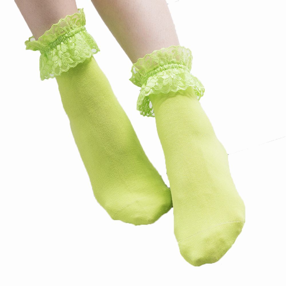 6Color Pink Vintage Lace Ruffle Frilly Ankle Socks Ladies Princess Girl Sweet Cotton Women Student Lolita Boat Socks: green
