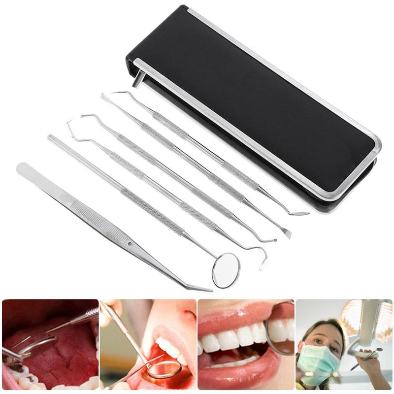 6 stk/sæt tandværktøj tandstensfjerner pick scaler spejl rustfrit stål tænder ren sonde til tandlæge eller personlig