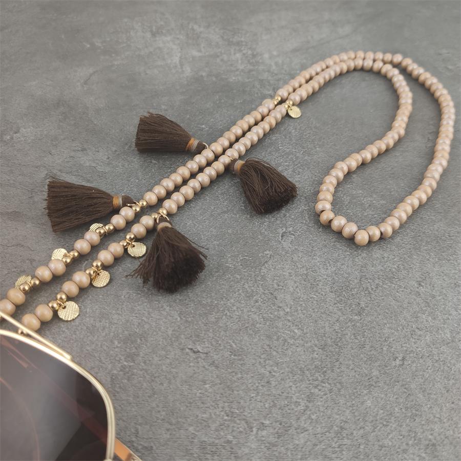 Chaînes de lunettes en perles de bois Boho, avec boule argentée, lunettes de soleil en métal, lunettes de lecture, porte-cordon, sangle de cou: Lavande