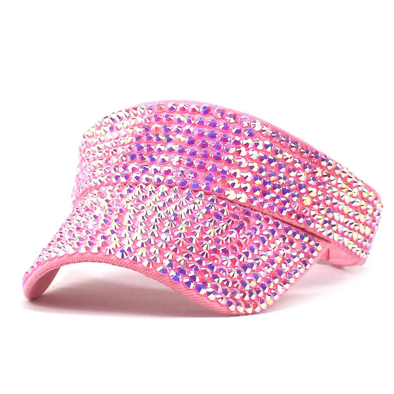 Summer Cotton Color Rhinestone Visors Adjustable Sun Protection Cap For Men and Women 05: Pink