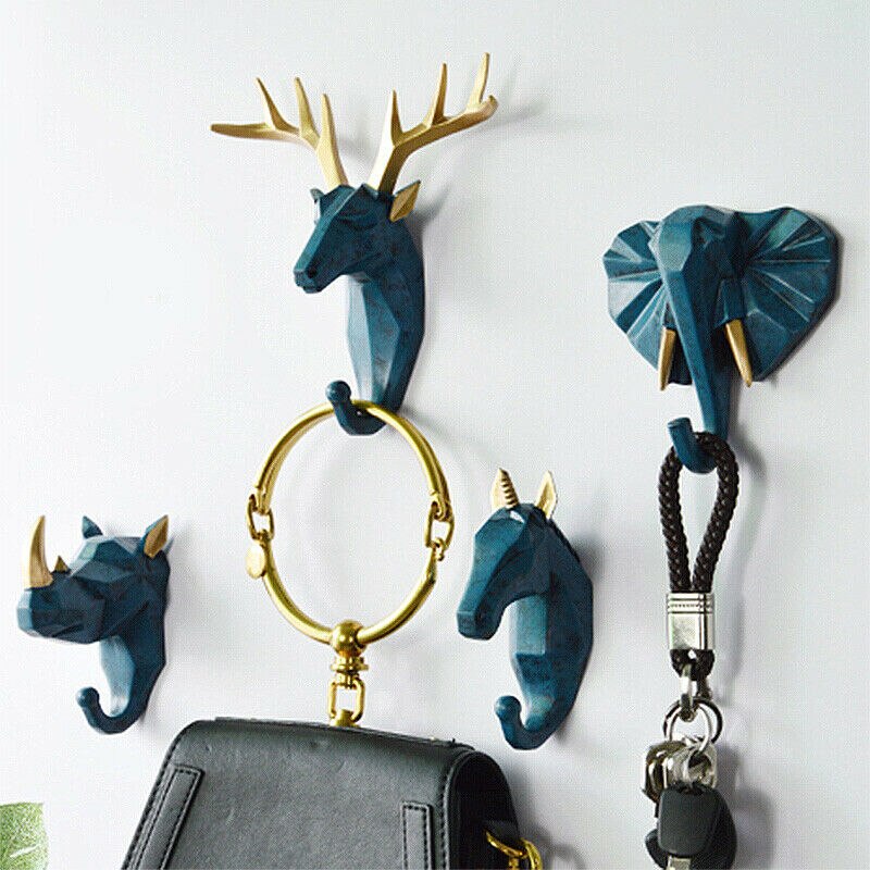 Colgador de pared de cabeza de Animal de estilo nórdico, Perchero de ciervo, rinoceronte, gancho para ropa, soporte para llaves, decoración del hogar de resina, 1 unidad