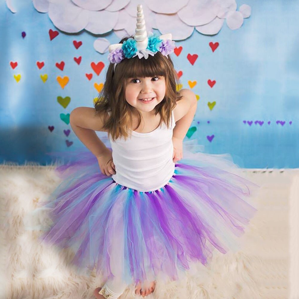 Baby Meisjes Pastel Eenhoorn Tutu Rokken Kids Ballet Tulle Pettiskirt Onderrokken Met Bloem Hairbow Kinderen Party Kostuum Rokken
