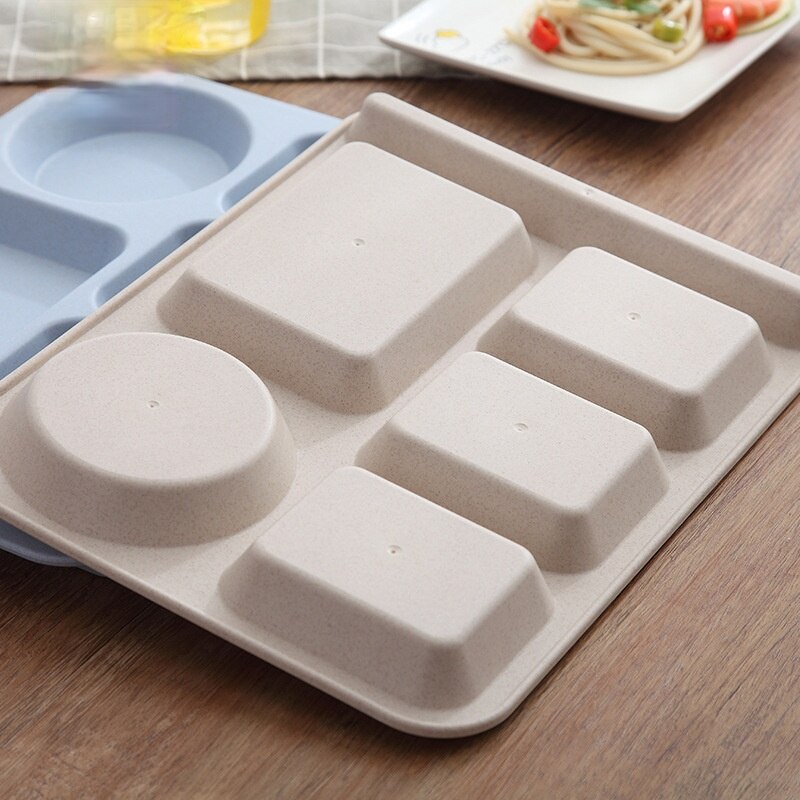 Assiette incassable en plastique, paille de blé, compartiment en plastique, cantine ménage, service de couverts, accessoires de cuisine, service de vaisselle