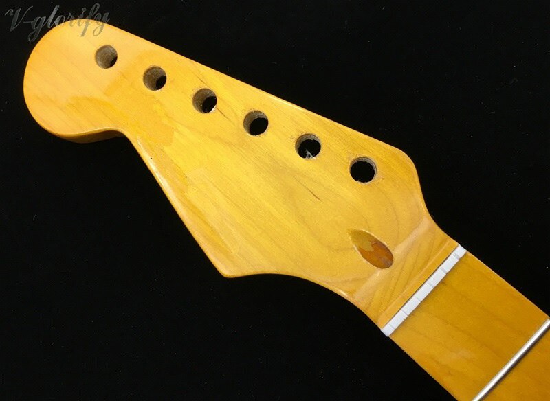 left hand ST full Canada maple guitar neck high gloss yellow color 21 frets 22 frets guitar neck 648mm scale with middle line