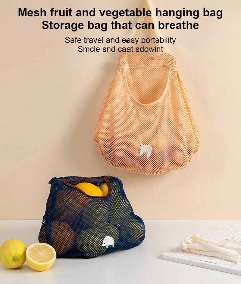 Multifunctional Mesh Vegetable Bags Produce Bag Reusable Mesh Vegetable Storage Hanging Bag Kitchen Sundries Storage Tools Acces