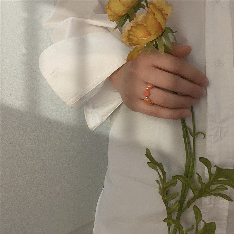 AOMU 2020 Coreano di design retrò Colorato perlina Anello di Metallo Perline Fatti A Mano Anello Elastico Regolabile Anelli per Le Donne Gioielli Regali: 2