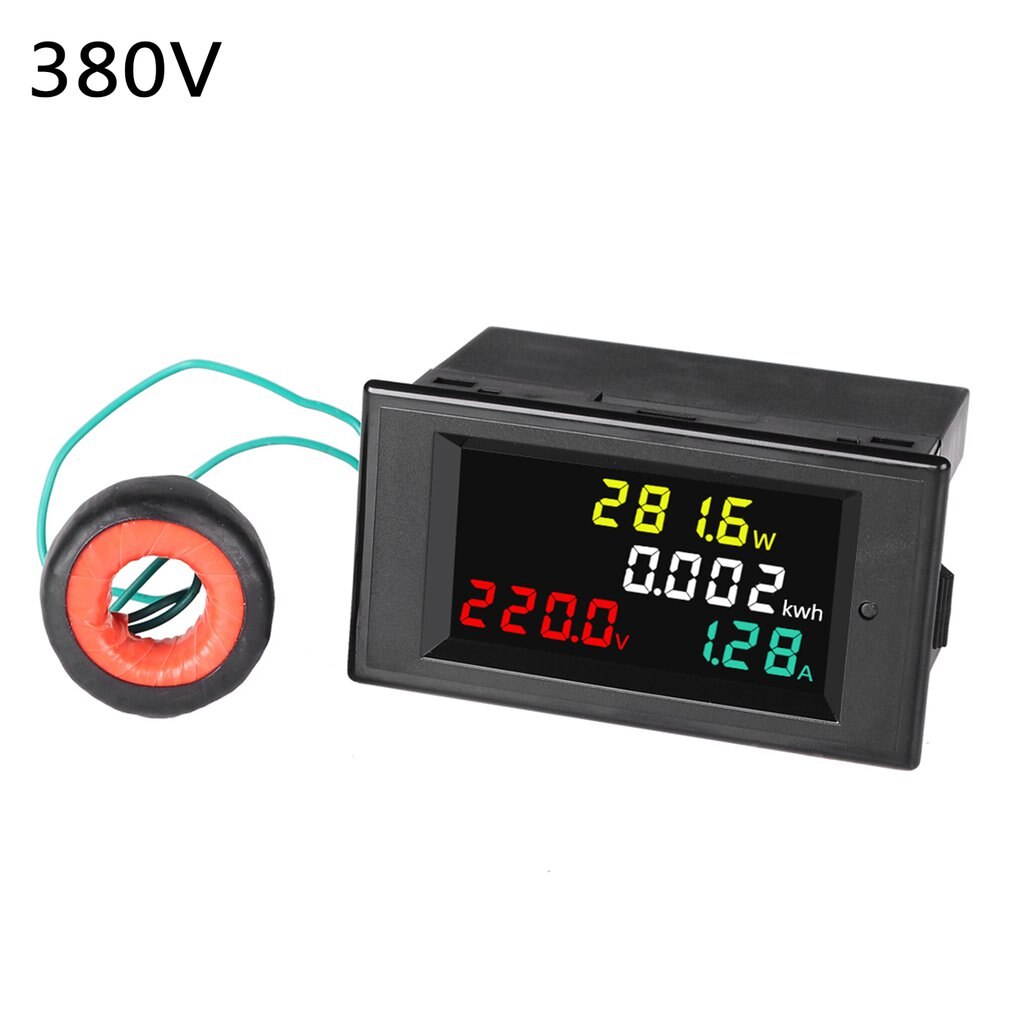 Color LCD Display Panel Meter Energy Watt Meter With Voltmeter Ammeter Power Meter AC Multimeter 220V 380V 100A: SPM002-380VAC