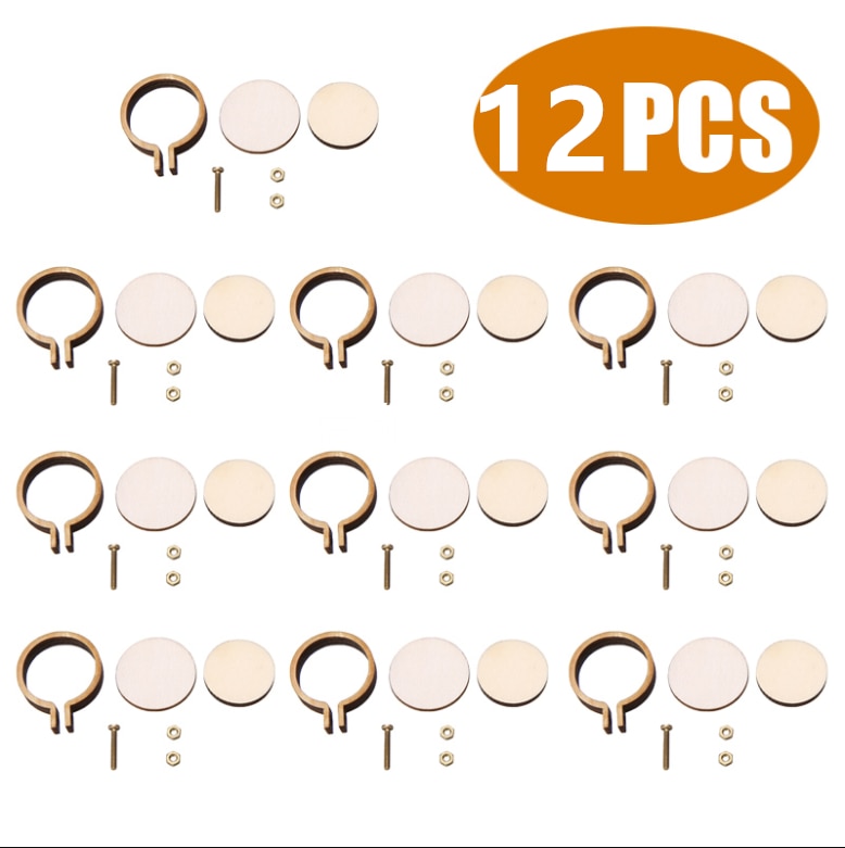 12 pièces/ensemble en bois Mini broderie cerceau anneau point de croix cadre à la main pendentif artisanat broderie cercle Kit de couture