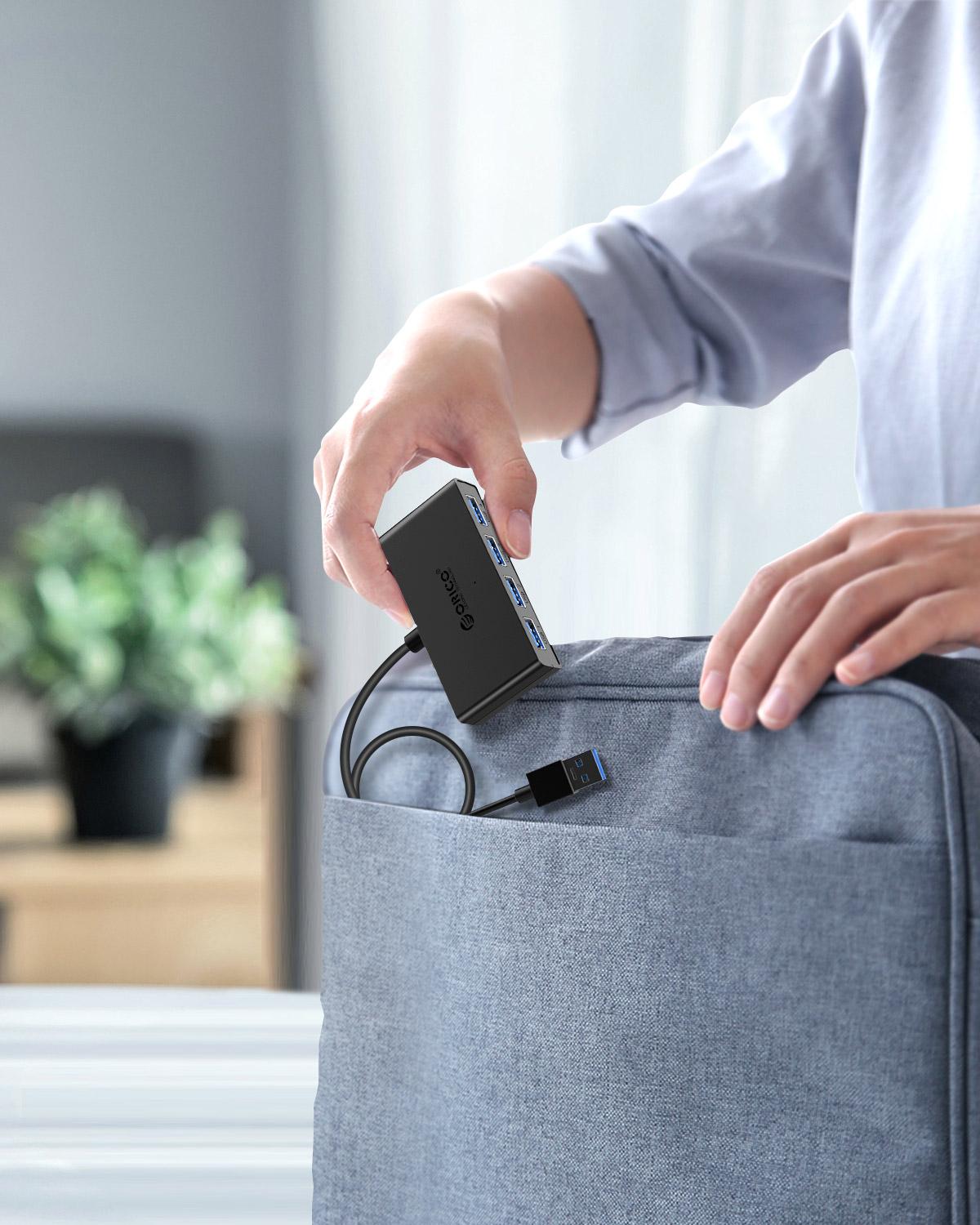 ORICO-HUB con 4 puertos USB 3,0, divisor, adaptador OTG de alta velocidad para ordenador, portátil, accesorios con puerto de alimentación Micro USB múltiple