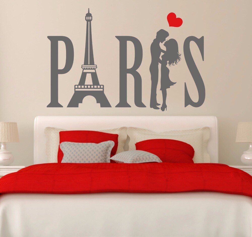Paris Couple Eiffel Tower Love Heart Hallway Home Living Room Bedroom Window Decal Removable Vinyl Art Wall Sticker Mural B105