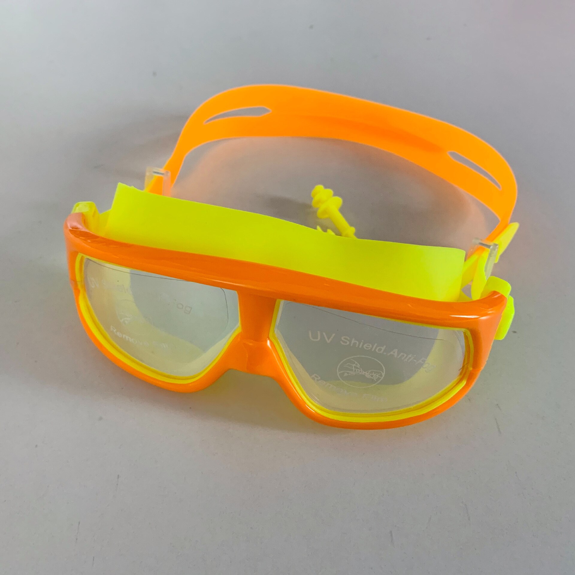 Kinderen Zwembril Cool Big Frame Een Stuk Oordopjes Kleurrijke Galvaniseren Anti-Fog Anti-Ultraviolet Zwemmen bril: Orange Yellow