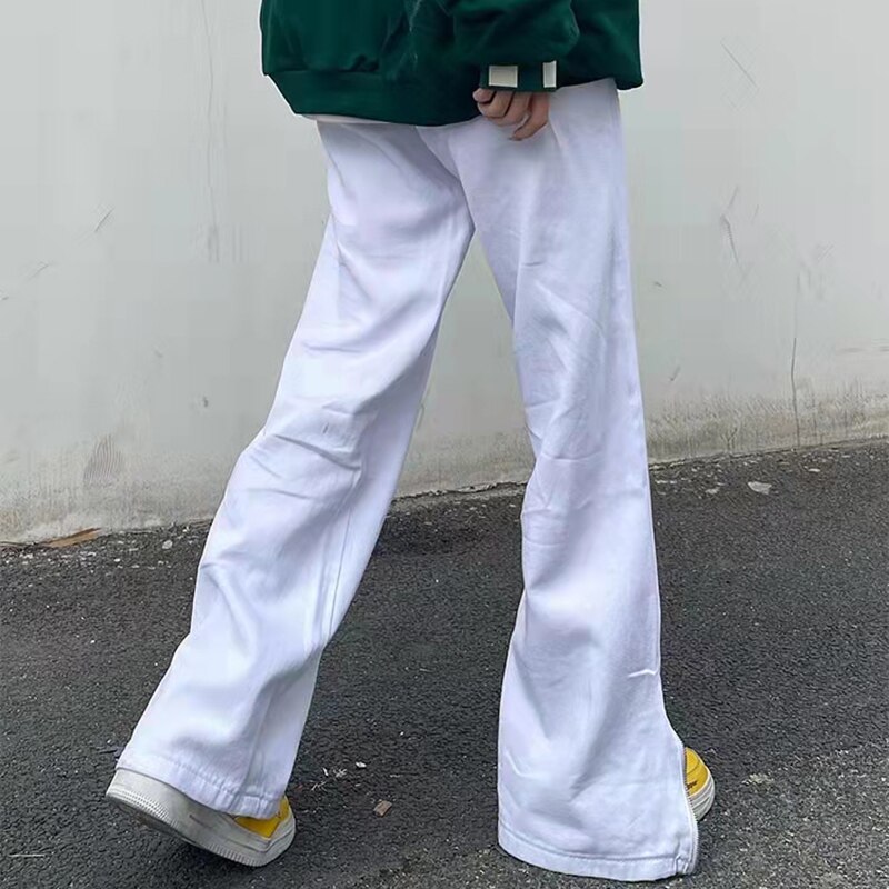 Men and Women Ripped Washed Streetwear Loose Oversized Jeans Pants Ankle Zipper Letter Embroidery Straight Casual Denim Trousers