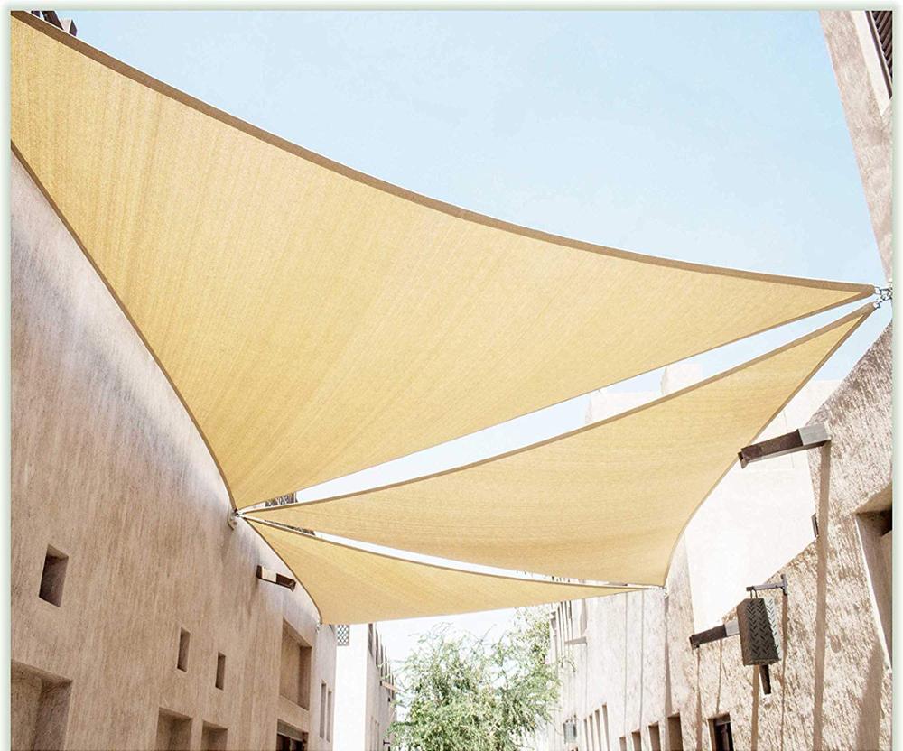 Beige Sun Shade Sail Canopy Awning, 95% UV Blockage Water Permeable, Commercial & Residential, for Patio Yard Pergola