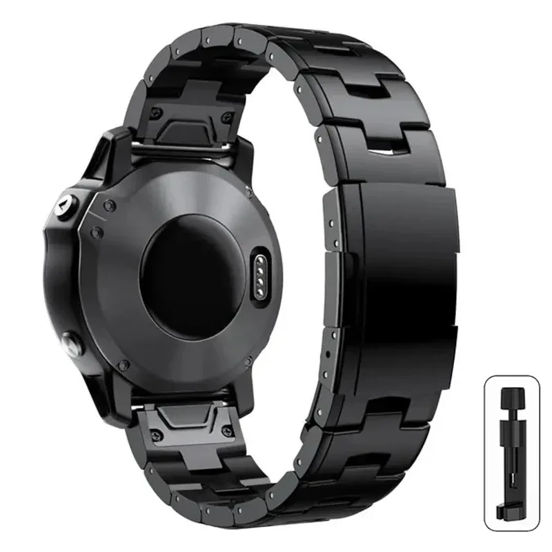 Cinturino in titanio da 22mm 26mm per cinturino per orologio Garmin Fenix 7X 7/6 6x pro 5x più bracciale in metallo in lega di titanio a sgancio rapido per Gamin: nero / 26mm