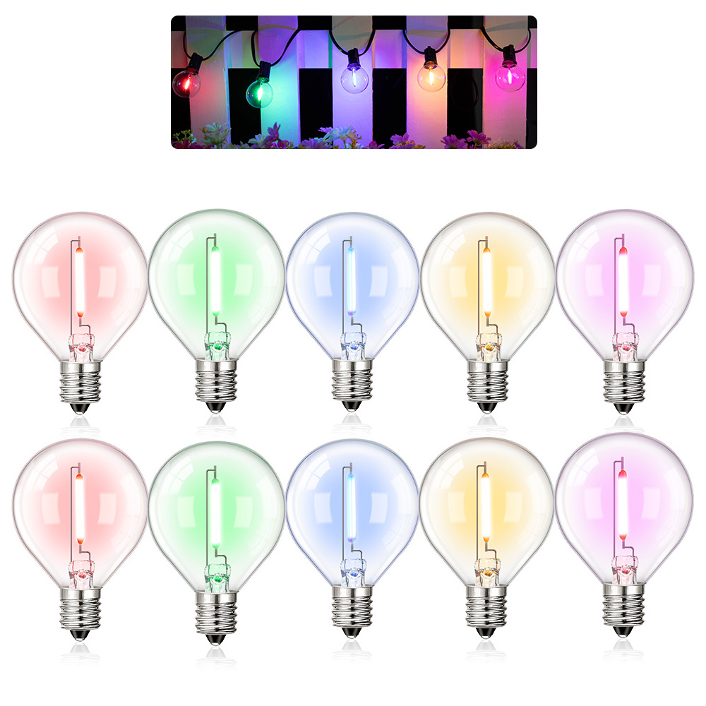 Bombilla de repuesto Led Multicolor G40 bombilla de filamento de colores 1W E12 RGB globo Mini lámparas de bola para cadena de luces decoración de de cumpleaños: YELLOW / Azul