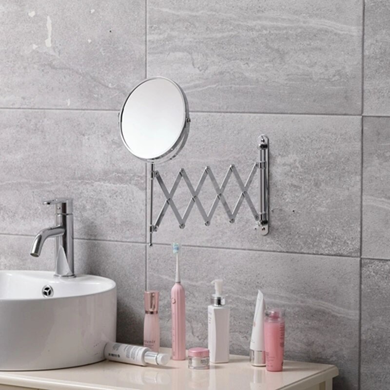 Miroir de salle de bain, miroir de vanité mural avec grossissement 3X ou 5X, miroir de maquillage Double face, pivotant à 360 °, bras pliable