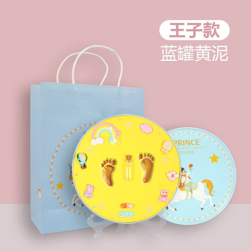 Baby håndprint fodaftryk aftryk kit baby håndprint mudder og fod print baby souvenirs baby hånd og fod skimmel hundrede dage: Gryde og gult mudder