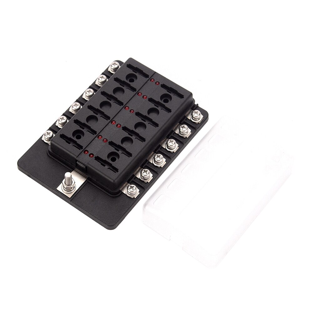 12 Way Blade Fuse Box Holder Fuse Blocks with Red LED Indicator 10Pcs Terminals for Car Boat Marine Caravan Truck 12V 24V