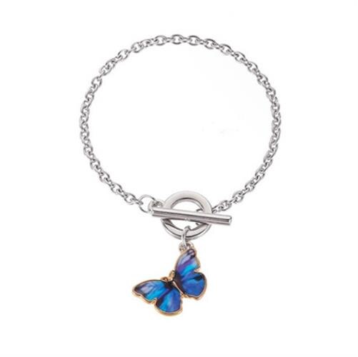 Blue Butterfly Bracelets Personality Aesthetic Butterfly OT Buckle Titanium Steel Chain For Women Girl Bff Lovers Jewelry: Deep Blue