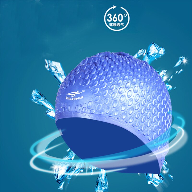 Silicone Swimming Cap Water Drops Adults Swim Pool Hat Waterproof Swim Caps Ear Protection Long Hair Unisex Bathing Hats