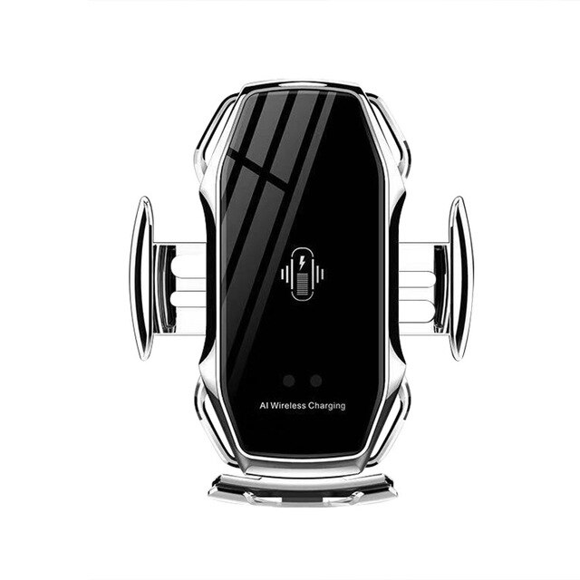 Cargador de coche inalámbrico A5 de 10W, soporte de teléfono de carga rápida con sujeción automática para iPhone 11, Huawei y Samsung: Silver