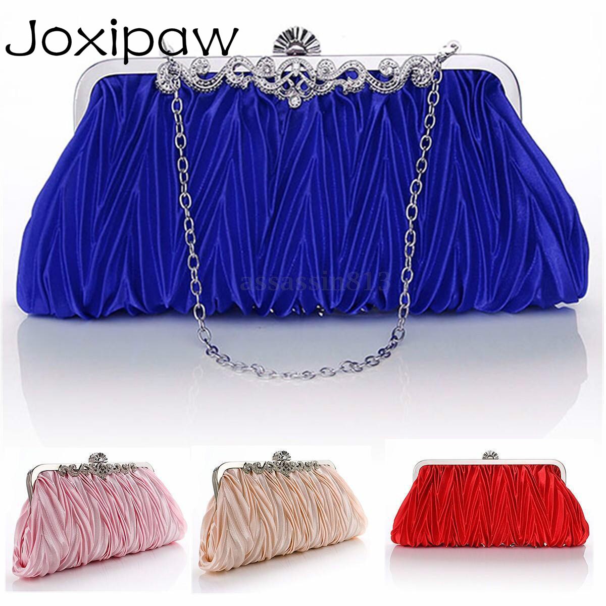 Lady Party Wedding Handbag Purse Girl Soft Evening Bag Bridal Women Satin Crystal Clutch Joxipaw