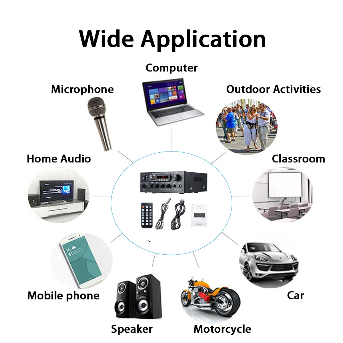 110V-220V 1000W Digital Display Hifi Power Amplifier Audio Bluetooth Amplifier 2 Channel FM USB SD Remote Control Mic Support