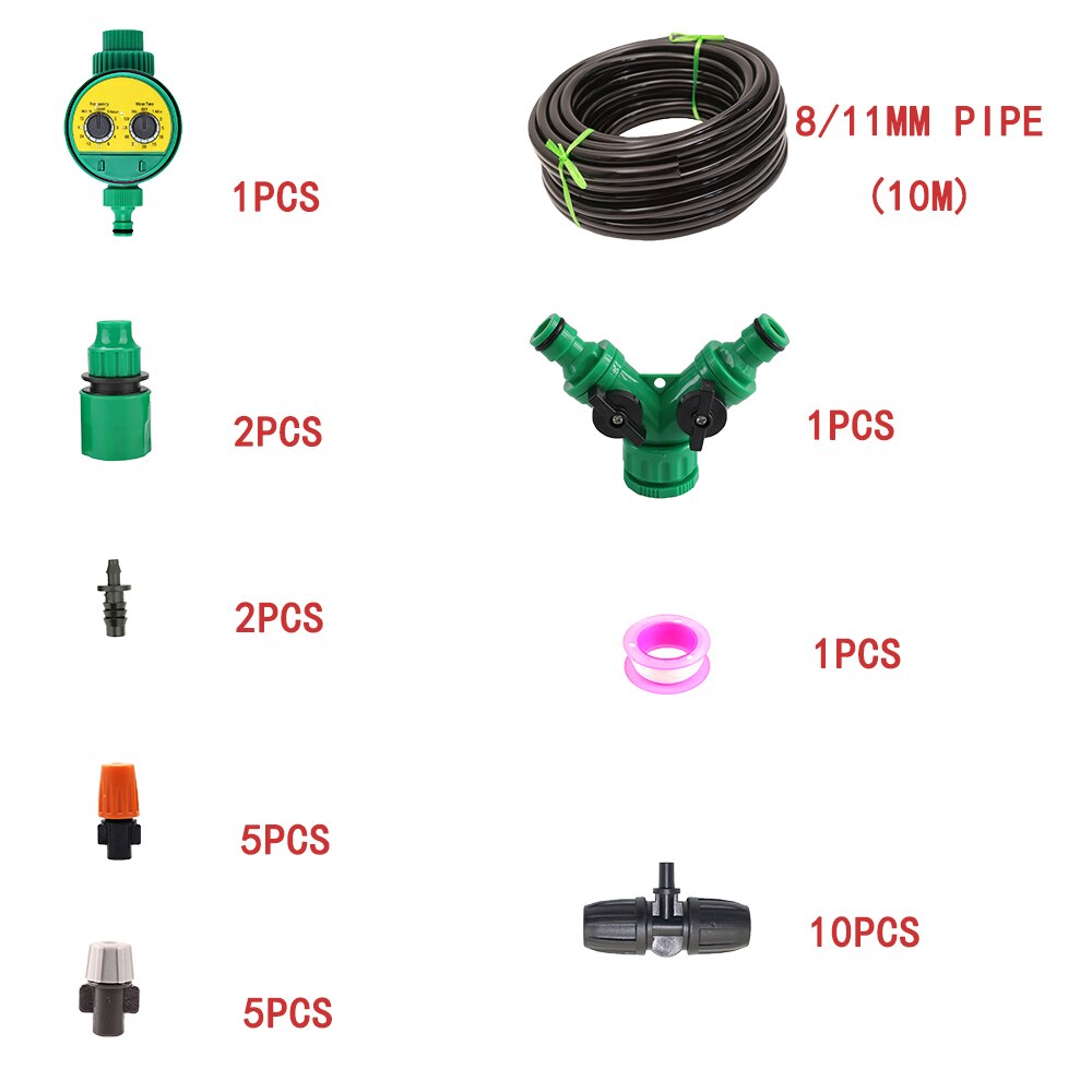 8 / 11mm Hose Garden Irrigation Kit Cooling System Sprinkler Watering Kit Automatic Home Garden Lawn Spray Irrigation: nub2  10m set