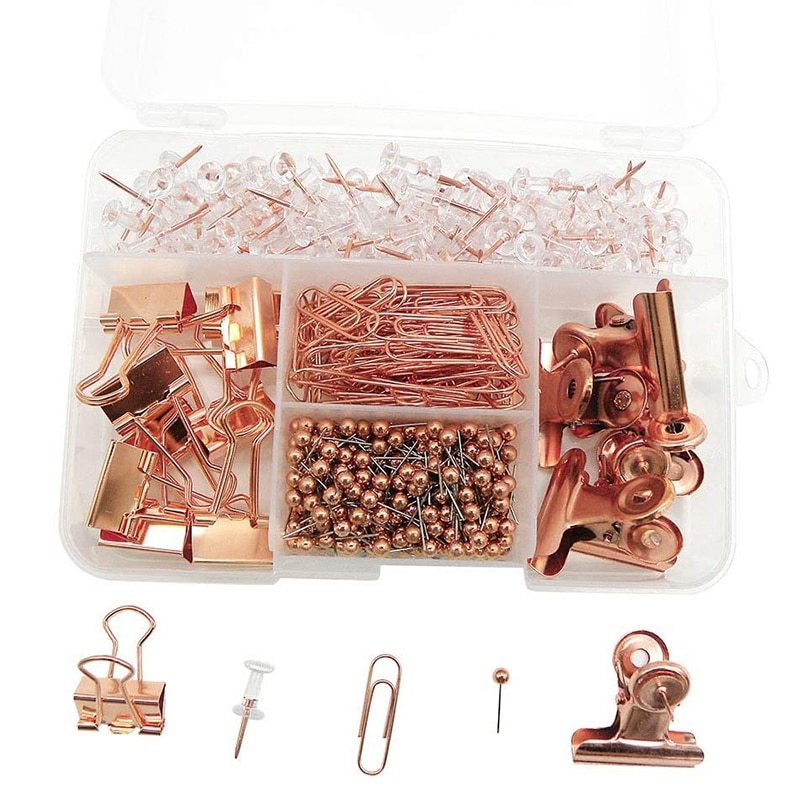 drücken-Stifte Bindemittel Clips Papier Clips Karte Reißnägel setzt, 5 Arten 500 Stck Rose Gold Pack für Büro, schule und Hause Liefert