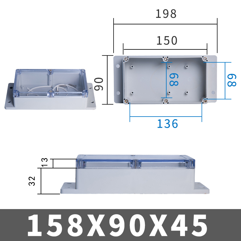 IP67 Plastic Transparent Box Waterproof Enclosure Electronic Project Outdoor Instrument Electrical Project Box Junction Housing: 158-90-45